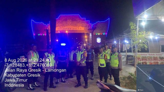 Polsek Deket Lamongan Gelar Patroli Gabungan di Perbatasan, Antisipasi Balap Liar Malam Minggu