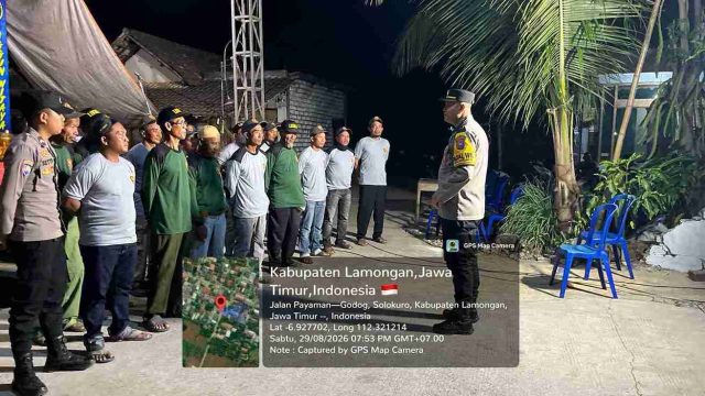Kapolsek Solokuro Pimpin Apel Sinergitas Linmas-Banser, Pastikan Pengamanan Kegiatan Warga Kondusif