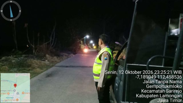 Cegah Bentrokan Pesilat dan Aksi Kejahatan, Polsek Sarirejo Lamongan Gencarkan Patroli Blue Light